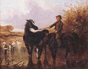 John Frederick Herring Watering The Horses and Farmyard Companions:a Pair of Paintings USA oil painting artist